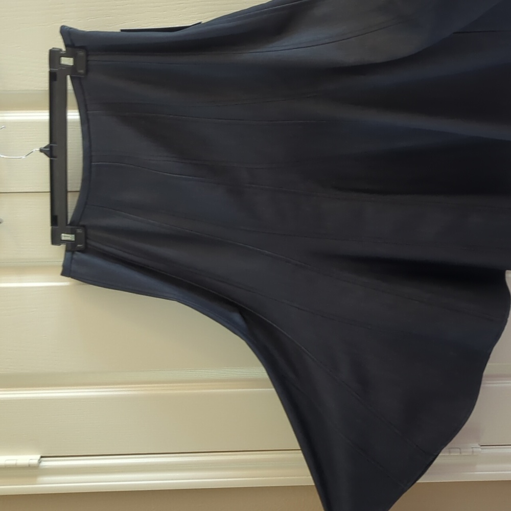 Denim midi skirt, flare. Size 10. Dark navy-blue